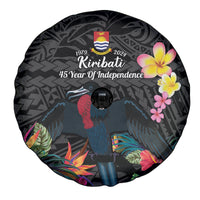Kiribati Independence Day Spare Tire Cover Frigatebird Mix Tropical Flowers - Black Style LT14 - Polynesian Pride