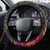 Kiribati Independence Day Steering Wheel Cover Frigatebird Mix Tropical Flowers - Black Style