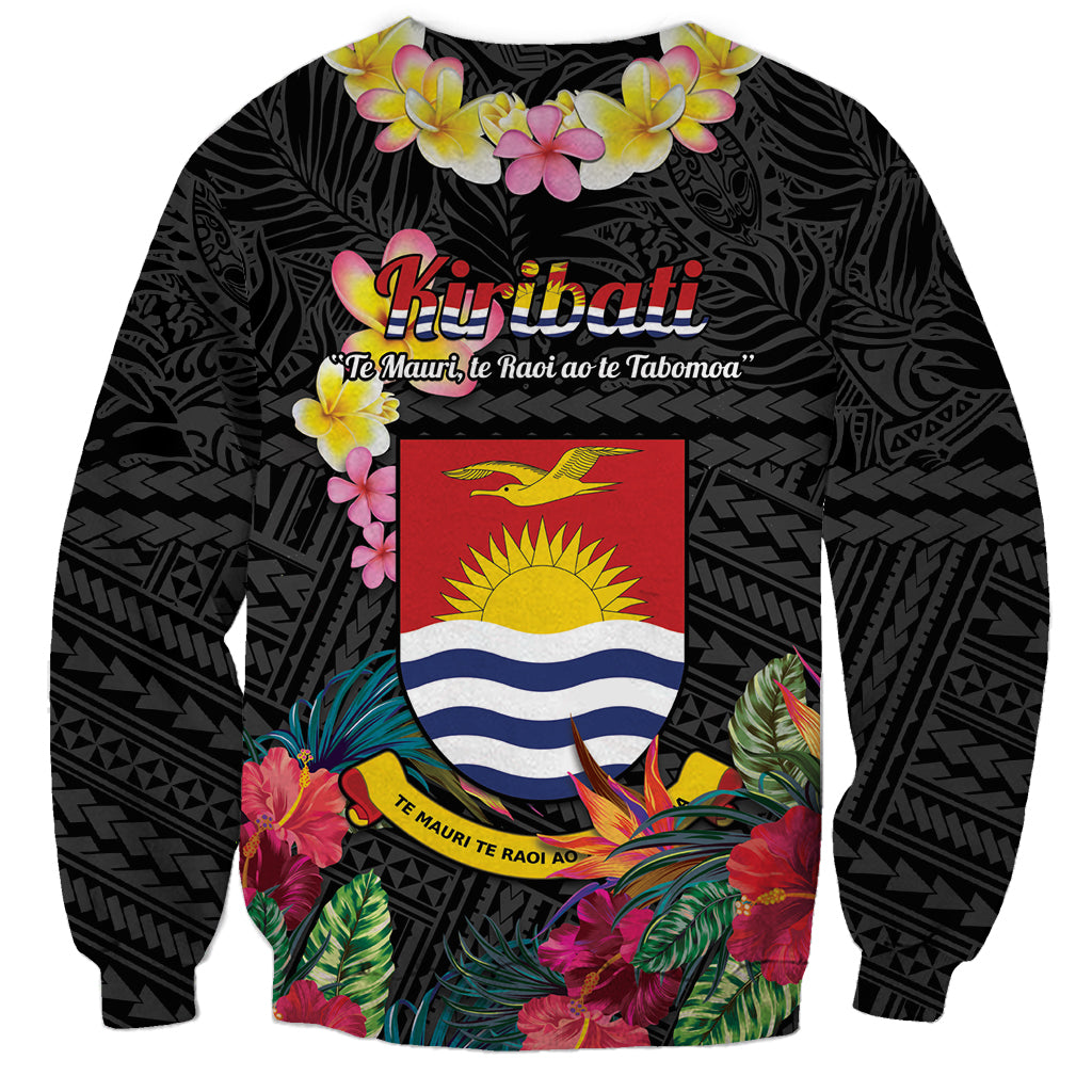 Kiribati Independence Day Sweatshirt Frigatebird Mix Tropical Flowers - Black Style LT14 - Polynesian Pride