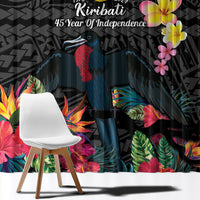 Kiribati Independence Day Window Curtain Frigatebird Mix Tropical Flowers - Black Style LT14 - Polynesian Pride
