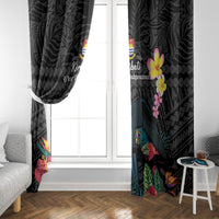 Kiribati Independence Day Window Curtain Frigatebird Mix Tropical Flowers - Black Style LT14 - Polynesian Pride