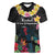 Kiribati Independence Day Women V-Neck T-Shirt Frigatebird Mix Tropical Flowers - Black Style