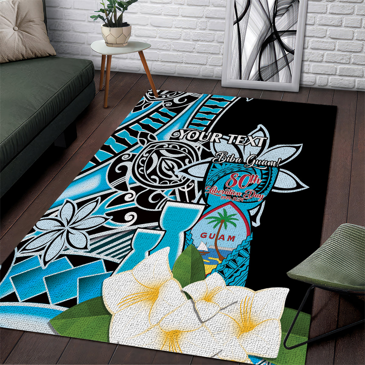 Personalised Guam Liberation Day Area Rug Chamorro Latte Stone With Guasali Flowers