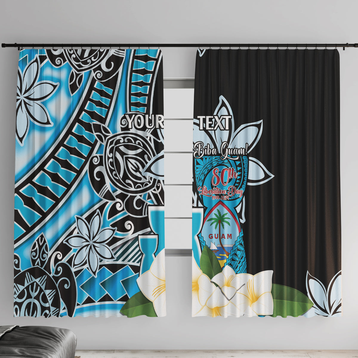 Personalised Guam Liberation Day Window Curtain Chamorro Latte Stone With Guasali Flowers