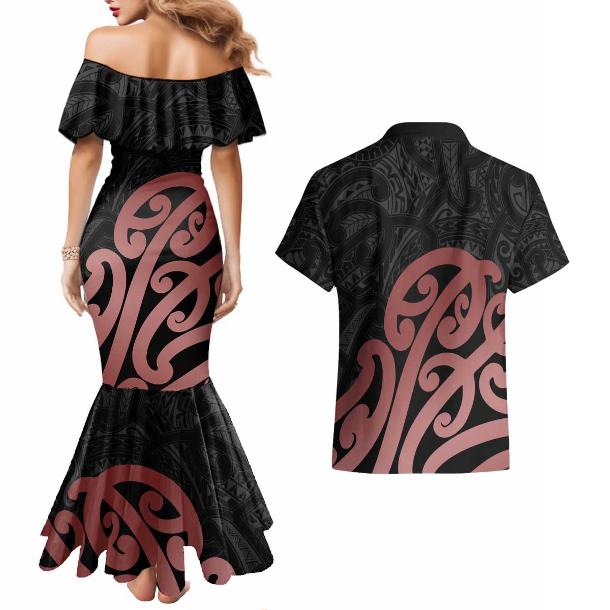New Zealand Mangopare Tamanako Couples Matching Mermaid Dress and Hawaiian Shirt Aotearoa Maori