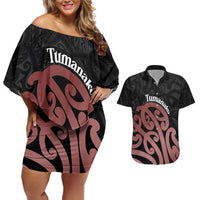New Zealand Mangopare Tamanako Couples Matching Off Shoulder Short Dress and Hawaiian Shirt Aotearoa Maori