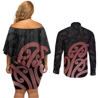 New Zealand Mangopare Tamanako Couples Matching Off Shoulder Short Dress and Long Sleeve Button Shirt Aotearoa Maori