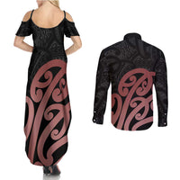 New Zealand Mangopare Tamanako Couples Matching Summer Maxi Dress and Long Sleeve Button Shirt Aotearoa Maori