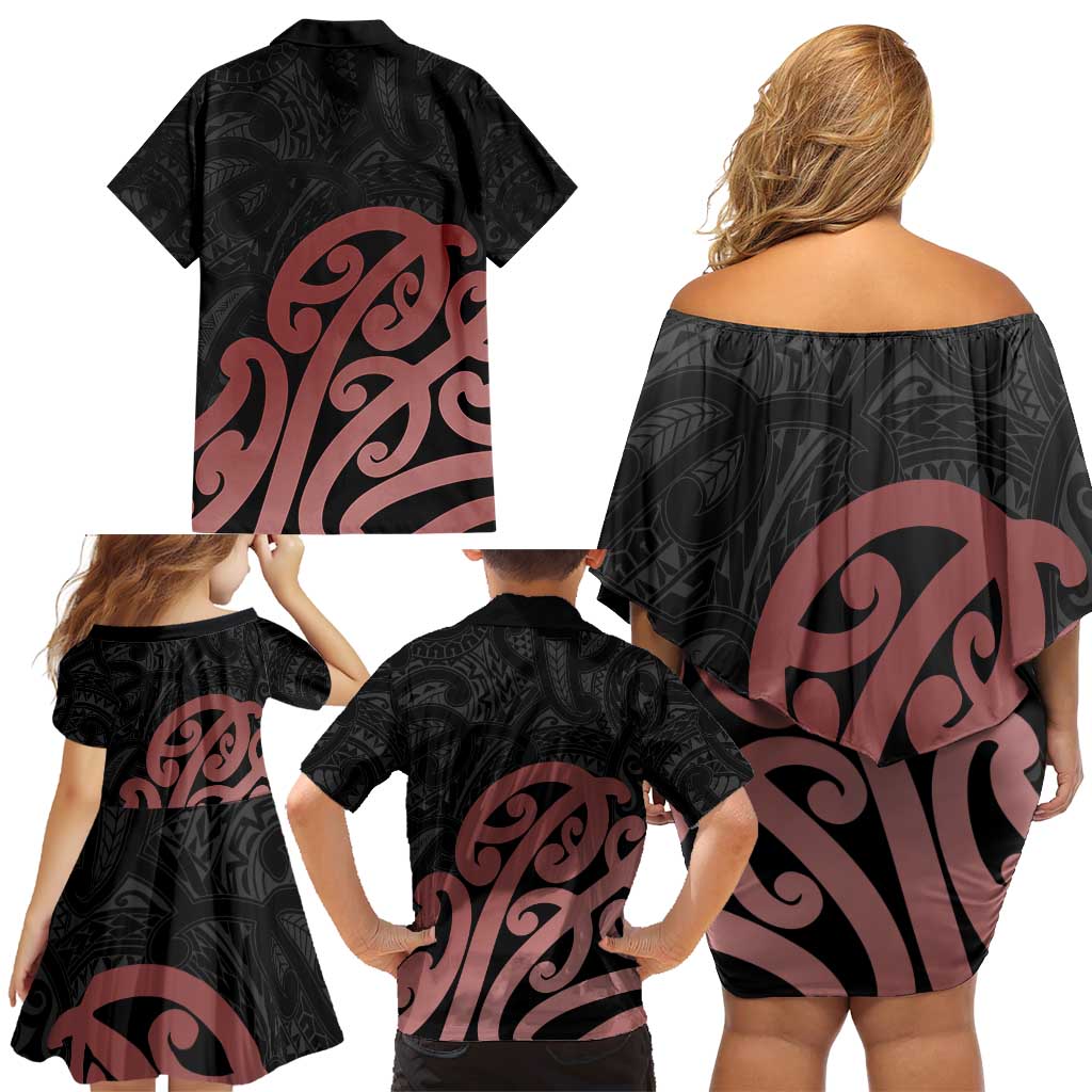 New Zealand Mangopare Tamanako Family Matching Off Shoulder Short Dress and Hawaiian Shirt Aotearoa Maori