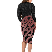 New Zealand Mangopare Tamanako Long Sleeve Bodycon Dress Aotearoa Maori