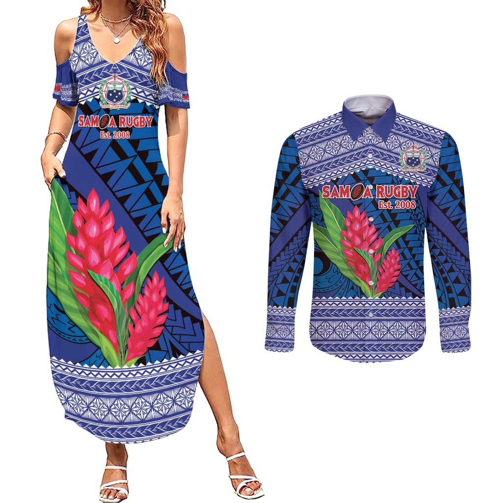 Custom Samoa Rugby Couples Matching Summer Maxi Dress and Long Sleeve Button Shirt 2024 Go Champions Samoan Gingers