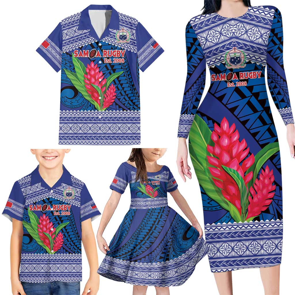 Custom Samoa Rugby Family Matching Long Sleeve Bodycon Dress and Hawaiian Shirt 2024 Go Champions Samoan Gingers