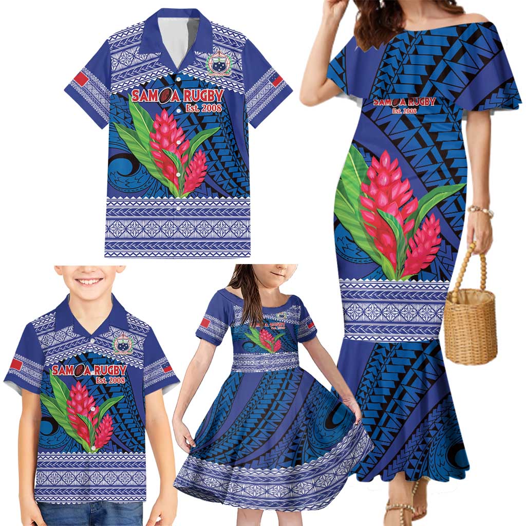 Custom Samoa Rugby Family Matching Mermaid Dress and Hawaiian Shirt 2024 Go Champions Samoan Gingers