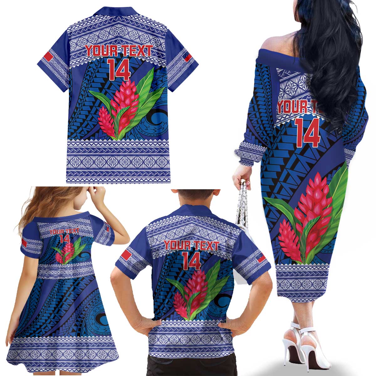 Custom Samoa Rugby Family Matching Off The Shoulder Long Sleeve Dress and Hawaiian Shirt 2024 Go Champions Samoan Gingers