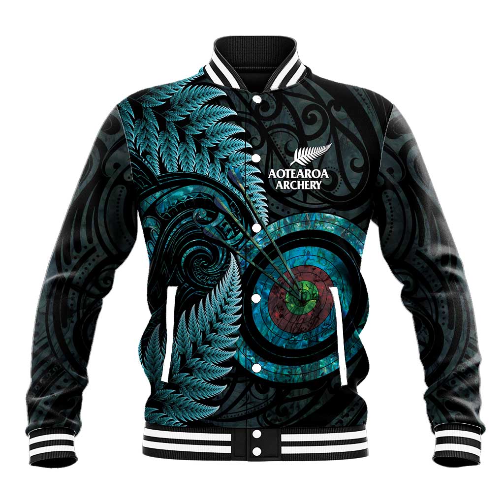 New Zealand Archery Baseball Jacket Aotearoa Silver Fern Maori LT14 Unisex Turquoise - Polynesian Pride