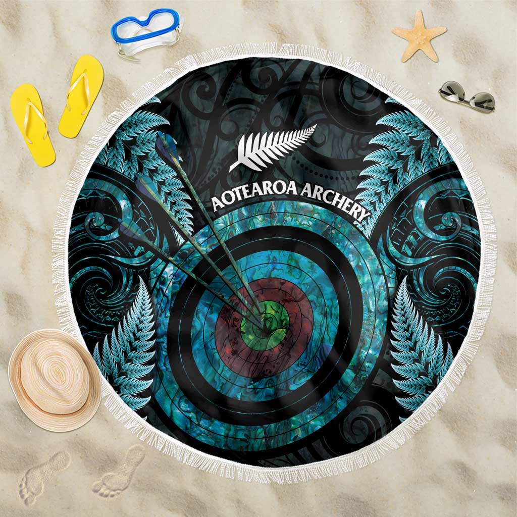 New Zealand Archery Beach Blanket Aotearoa Silver Fern Maori LT14 One Size 150cm Turquoise - Polynesian Pride
