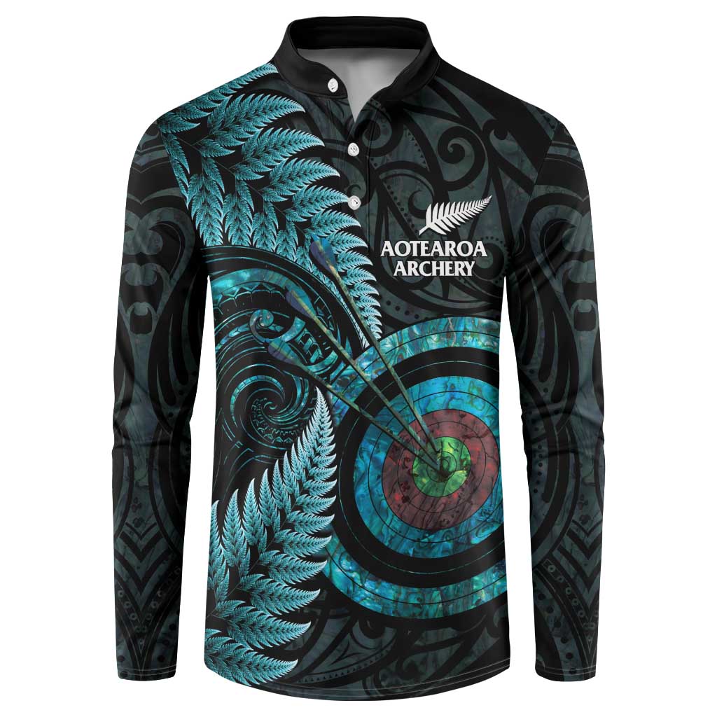 New Zealand Archery Button Sweatshirt Aotearoa Silver Fern Maori LT14 Turquoise - Polynesian Pride