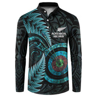 New Zealand Archery Button Sweatshirt Aotearoa Silver Fern Maori LT14 Turquoise - Polynesian Pride