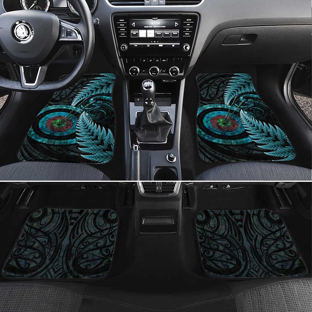 New Zealand Archery Car Mats Aotearoa Silver Fern Maori LT14 Set 4pcs Turquoise - Polynesian Pride
