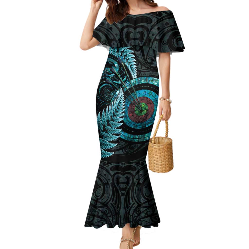 New Zealand Archery Family Matching Mermaid Dress and Hawaiian Shirt Aotearoa Silver Fern Maori - Polynesian Pride