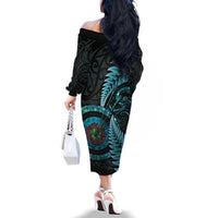 New Zealand Archery Family Matching Off The Shoulder Long Sleeve Dress and Hawaiian Shirt Aotearoa Silver Fern Maori - Polynesian Pride