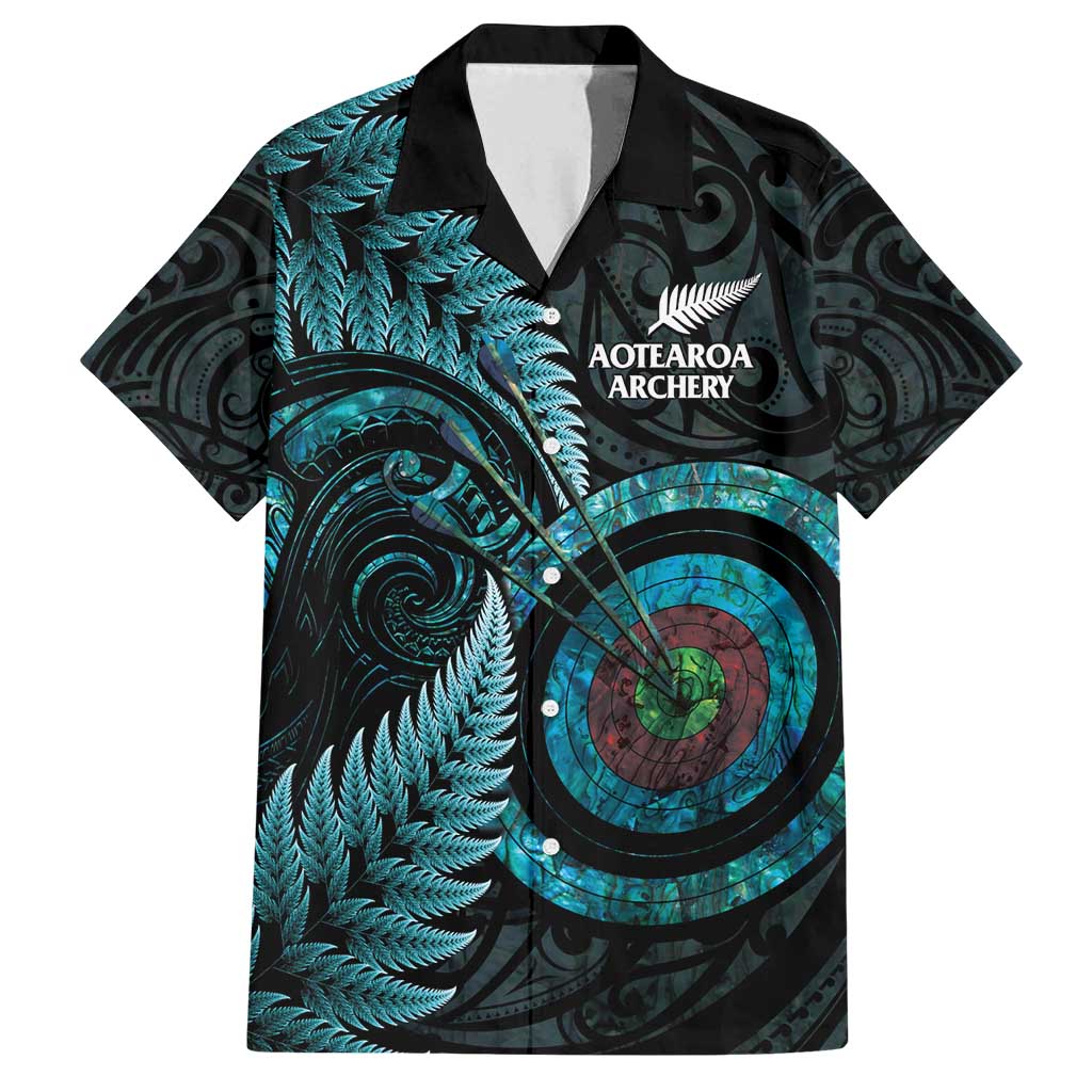 New Zealand Archery Family Matching Off Shoulder Short Dress and Hawaiian Shirt Aotearoa Silver Fern Maori - Polynesian Pride