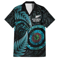 New Zealand Archery Family Matching Off Shoulder Short Dress and Hawaiian Shirt Aotearoa Silver Fern Maori - Polynesian Pride