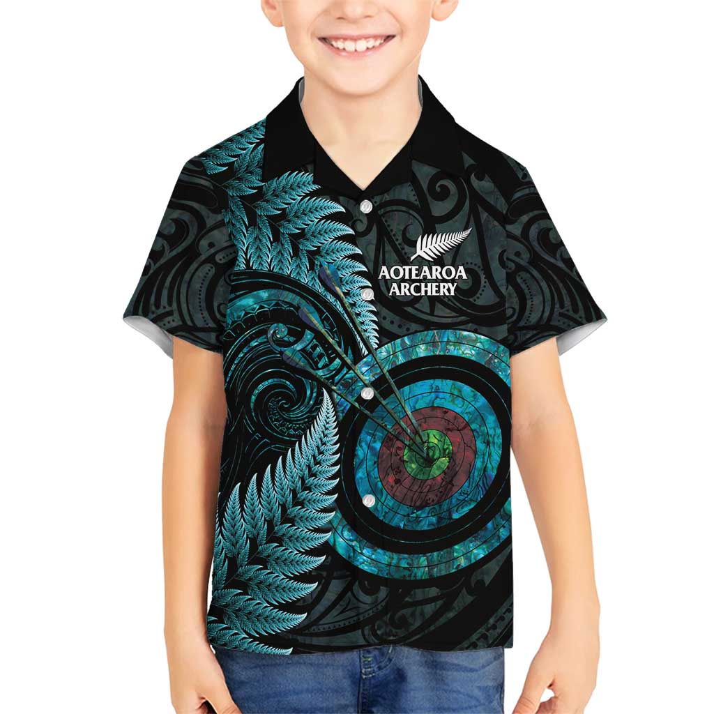 New Zealand Archery Family Matching Off Shoulder Short Dress and Hawaiian Shirt Aotearoa Silver Fern Maori - Polynesian Pride