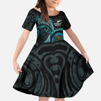New Zealand Archery Family Matching Short Sleeve Bodycon Dress and Hawaiian Shirt Aotearoa Silver Fern Maori - Polynesian Pride