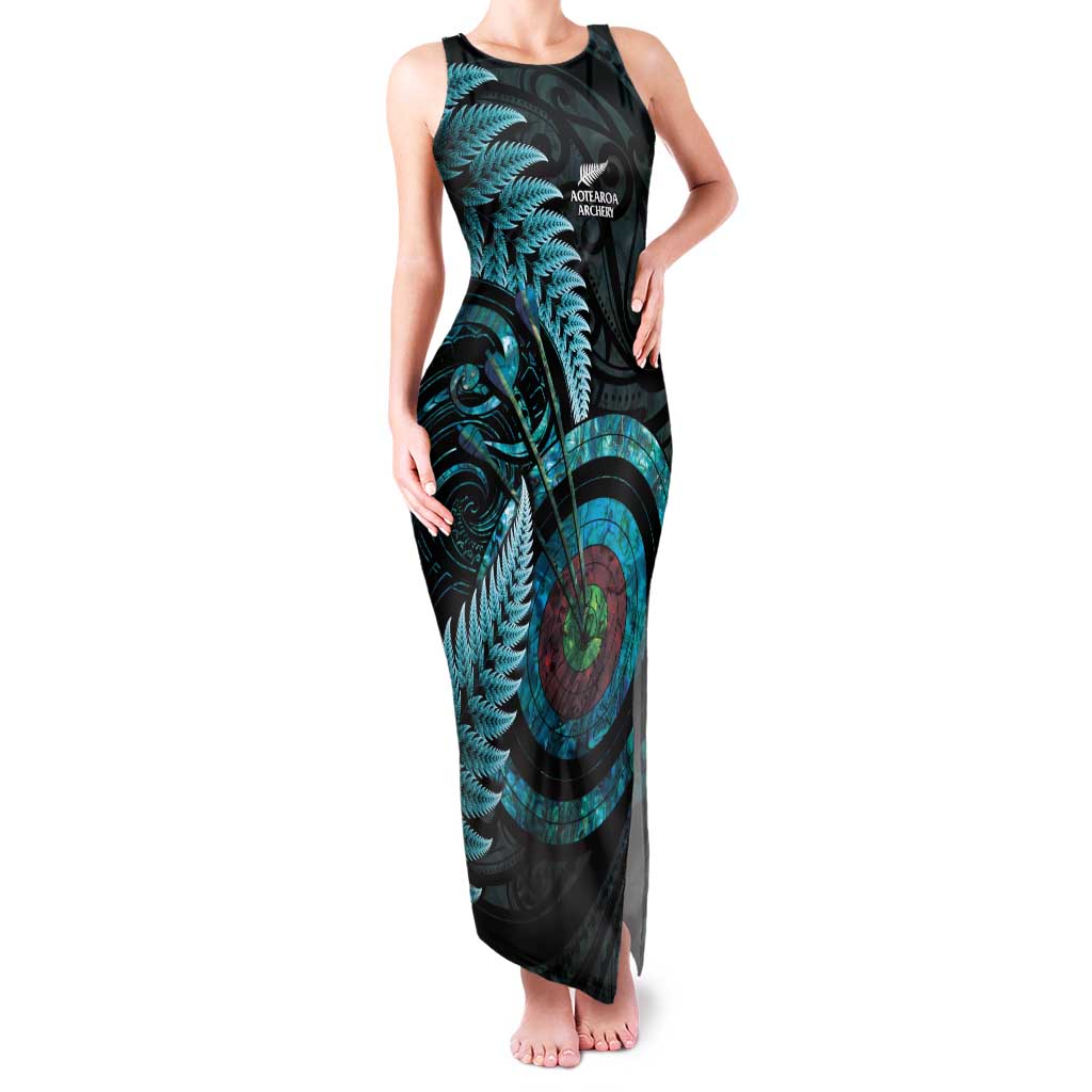New Zealand Archery Family Matching Tank Maxi Dress and Hawaiian Shirt Aotearoa Silver Fern Maori - Polynesian Pride
