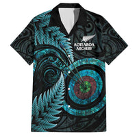 New Zealand Archery Hawaiian Shirt Aotearoa Silver Fern Maori LT14 Turquoise - Polynesian Pride