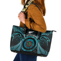 New Zealand Archery Leather Tote Bag Aotearoa Silver Fern Maori LT14 Turquoise - Polynesian Pride