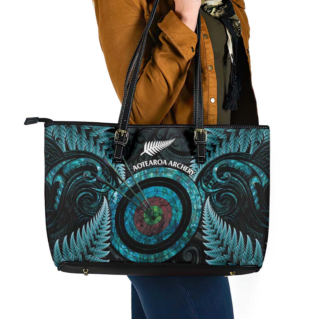 New Zealand Archery Leather Tote Bag Aotearoa Silver Fern Maori LT14 - Polynesian Pride