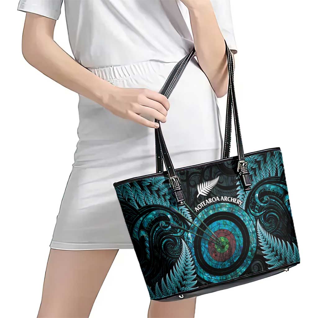 New Zealand Archery Leather Tote Bag Aotearoa Silver Fern Maori LT14 - Polynesian Pride