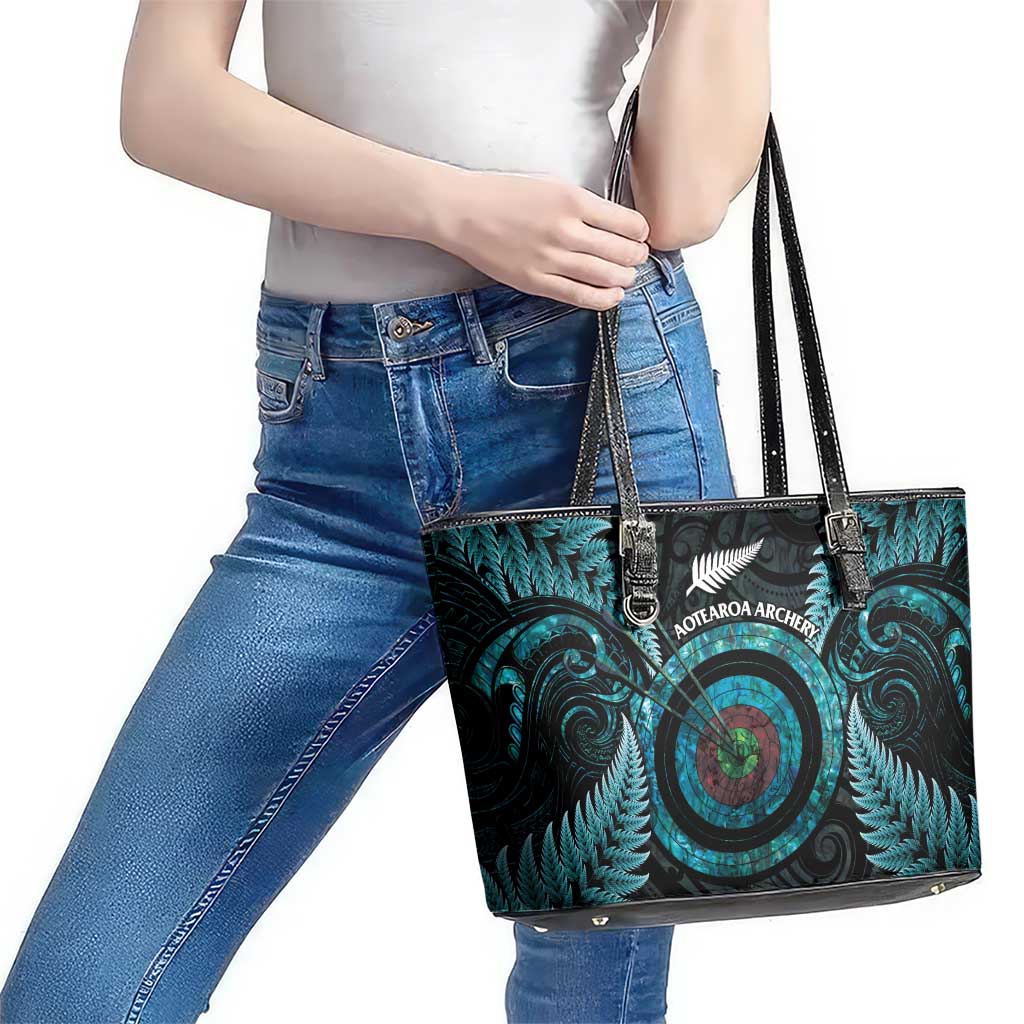 New Zealand Archery Leather Tote Bag Aotearoa Silver Fern Maori LT14 - Polynesian Pride