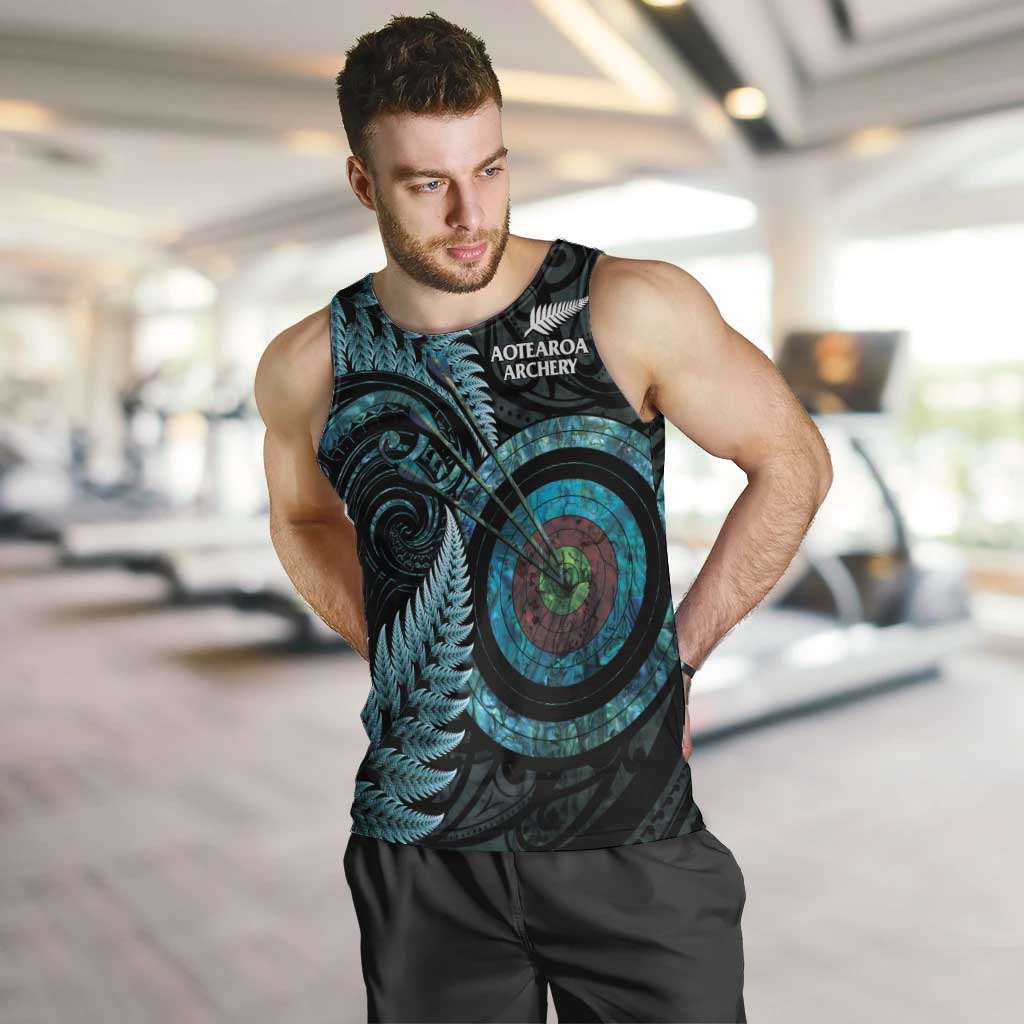 New Zealand Archery Men Tank Top Aotearoa Silver Fern Maori LT14 Turquoise - Polynesian Pride