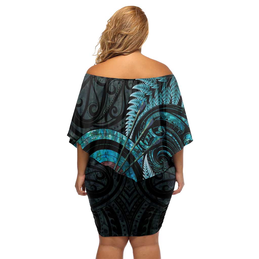 New Zealand Archery Off Shoulder Short Dress Aotearoa Silver Fern Maori - Polynesian Pride
