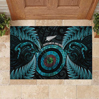New Zealand Archery Rubber Doormat Aotearoa Silver Fern Maori LT14 Turquoise - Polynesian Pride