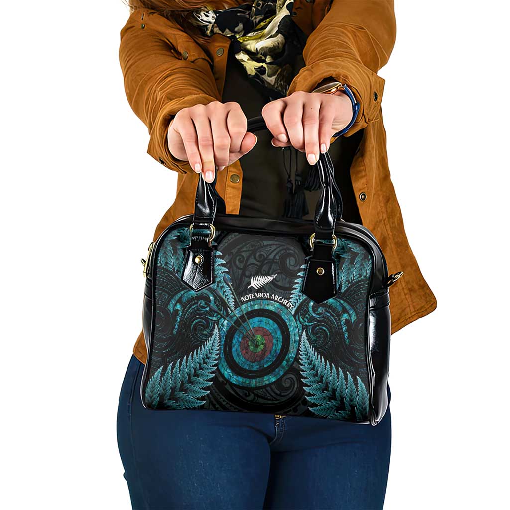 New Zealand Archery Shoulder Handbag Aotearoa Silver Fern Maori LT14 One Size Turquoise - Polynesian Pride