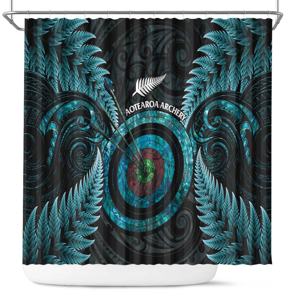 New Zealand Archery Shower Curtain Aotearoa Silver Fern Maori - Polynesian Pride