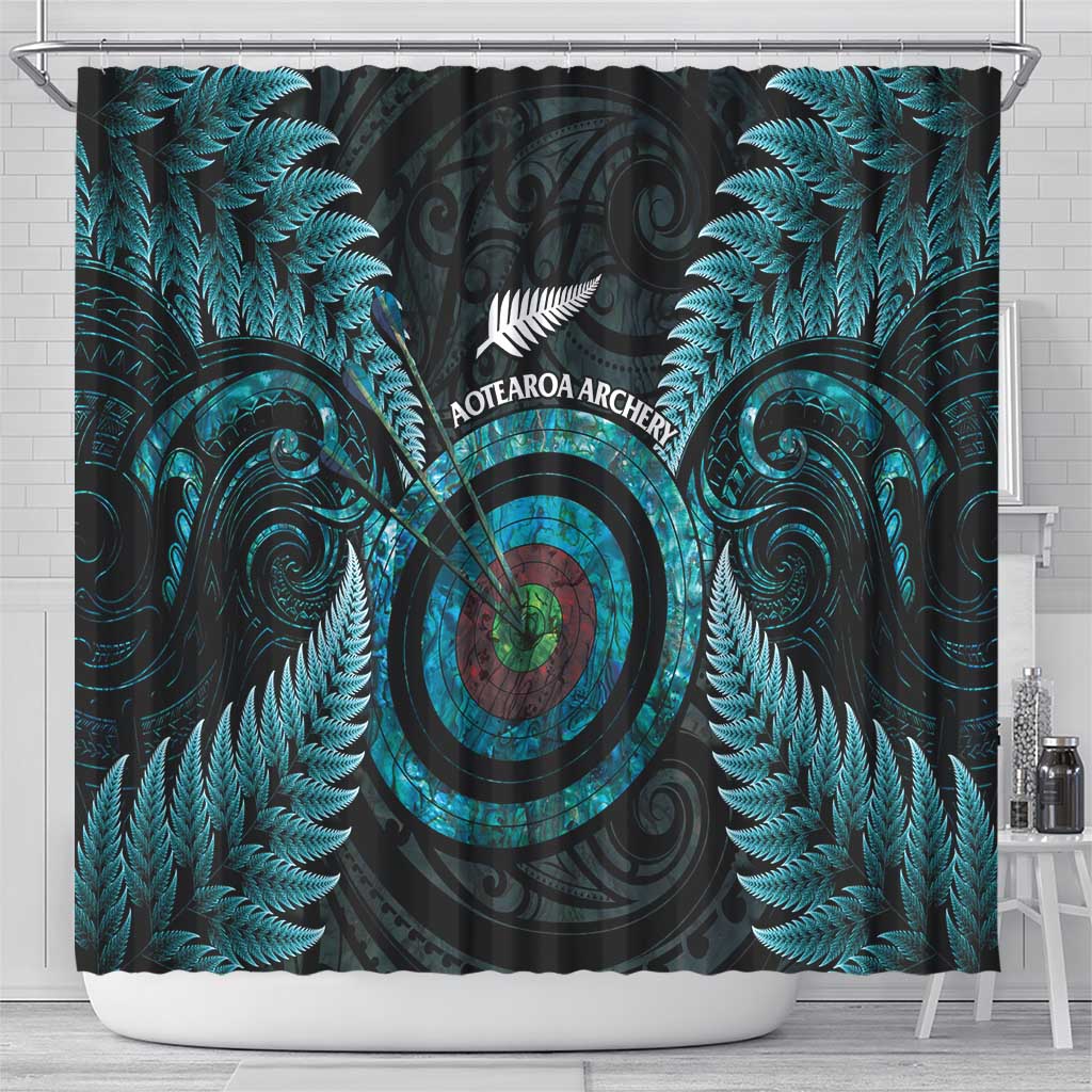 New Zealand Archery Shower Curtain Aotearoa Silver Fern Maori - Polynesian Pride