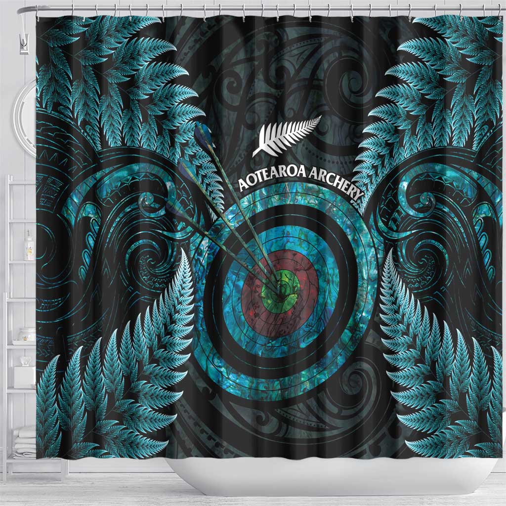 New Zealand Archery Shower Curtain Aotearoa Silver Fern Maori - Polynesian Pride