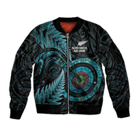 New Zealand Archery Sleeve Zip Bomber Jacket Aotearoa Silver Fern Maori LT14 Unisex Turquoise - Polynesian Pride