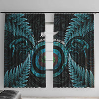 New Zealand Archery Window Curtain Aotearoa Silver Fern Maori LT14 With Hooks Turquoise - Polynesian Pride