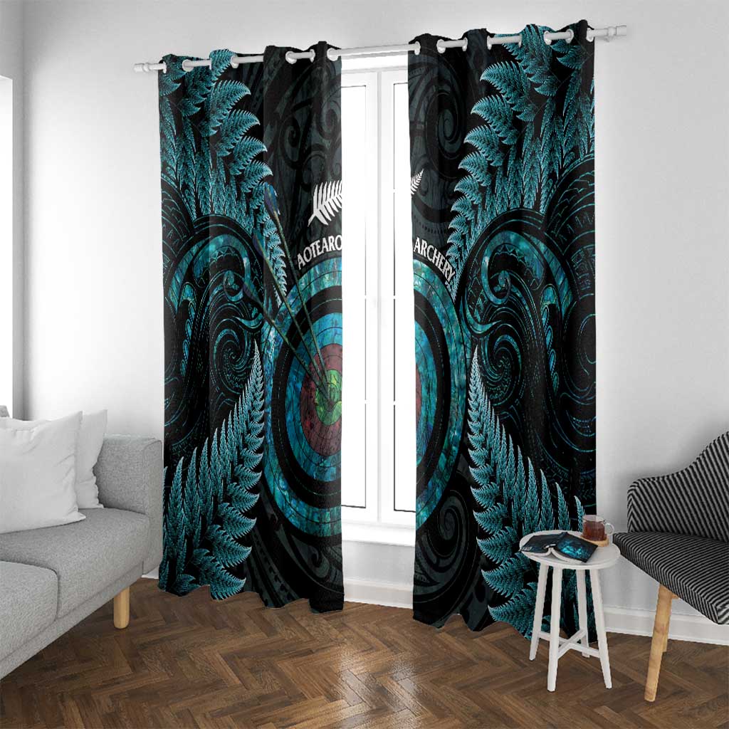 New Zealand Archery Window Curtain Aotearoa Silver Fern Maori LT14 With Grommets Turquoise - Polynesian Pride