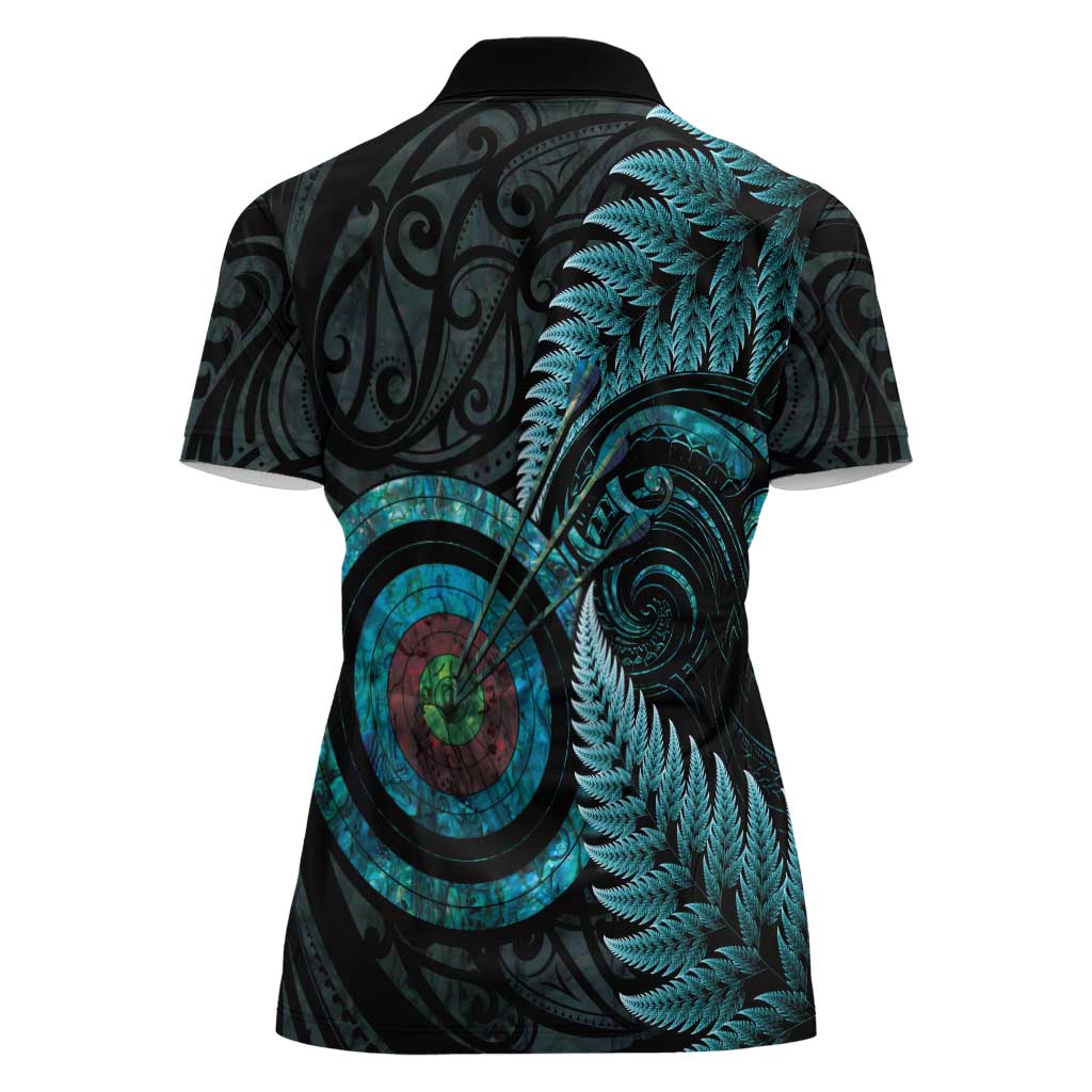 New Zealand Archery Women Polo Shirt Aotearoa Silver Fern Maori - Polynesian Pride