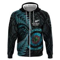 New Zealand Archery Zip Hoodie Aotearoa Silver Fern Maori LT14 Zip Hoodie Turquoise - Polynesian Pride