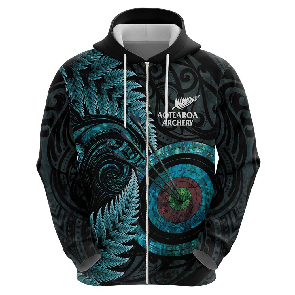 New Zealand Archery Zip Hoodie Aotearoa Silver Fern Maori LT14 - Polynesian Pride