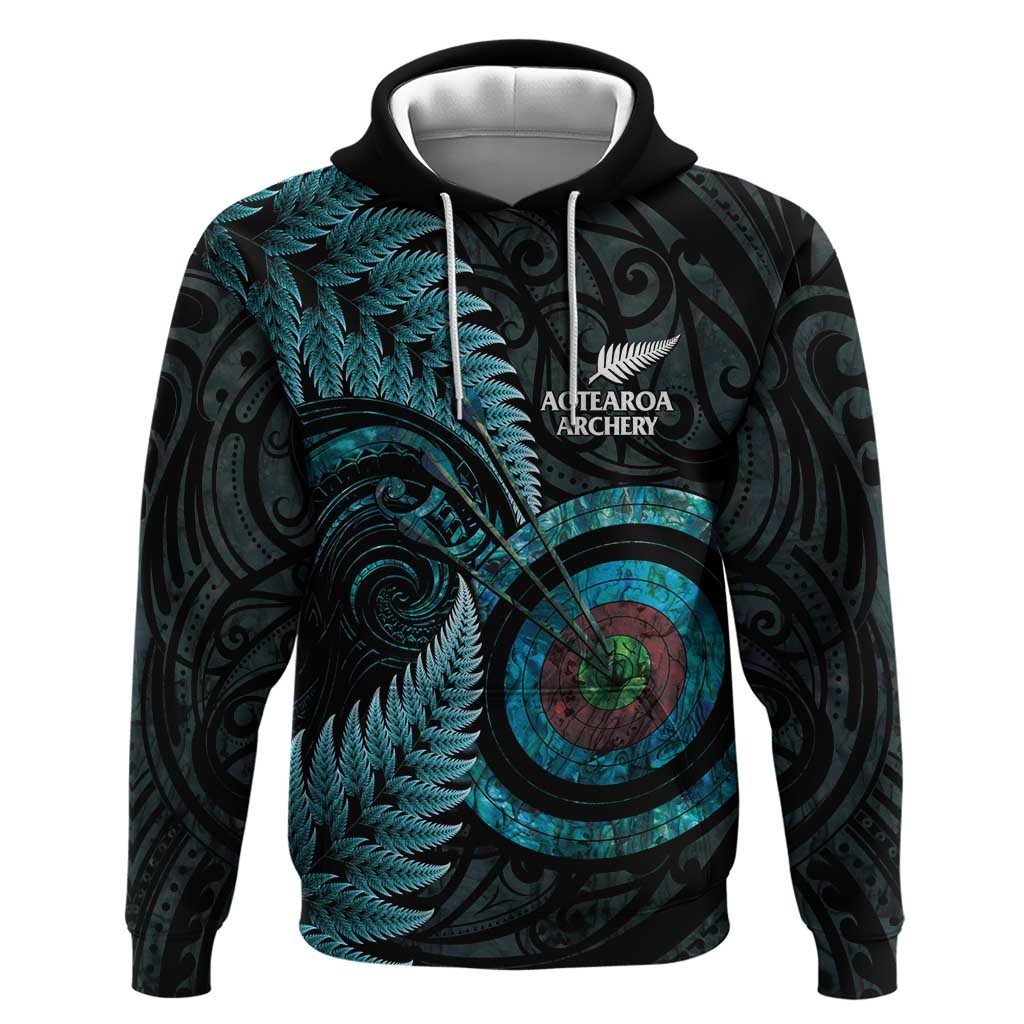 New Zealand Archery Zip Hoodie Aotearoa Silver Fern Maori LT14 Pullover Hoodie Turquoise - Polynesian Pride