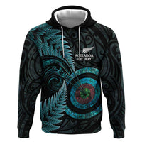 New Zealand Archery Zip Hoodie Aotearoa Silver Fern Maori LT14 Pullover Hoodie Turquoise - Polynesian Pride